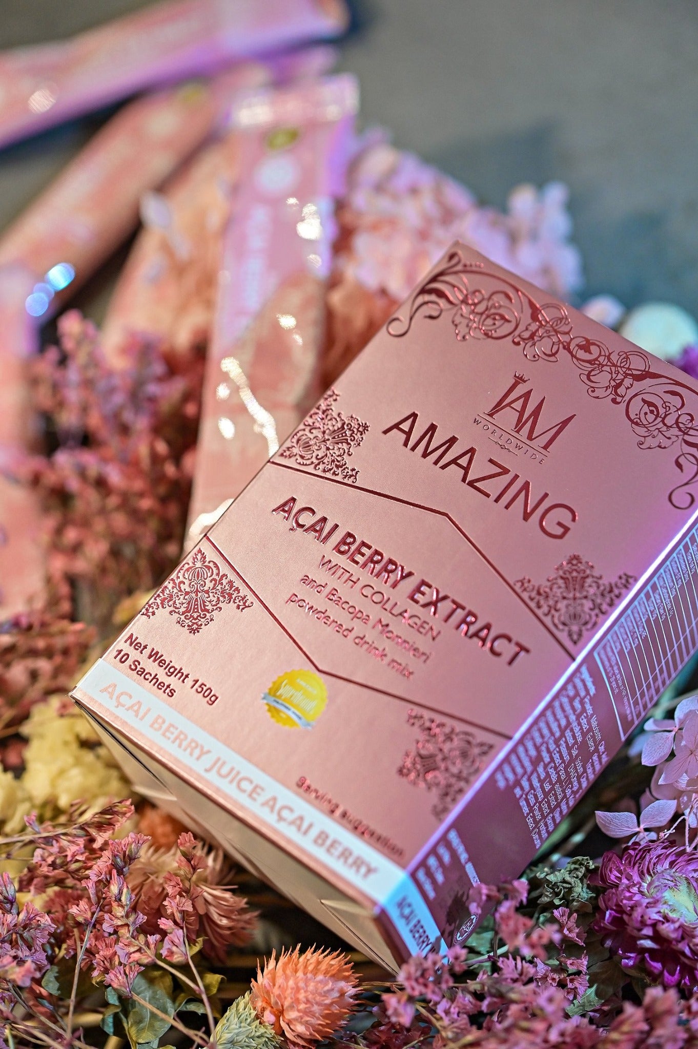 1 Box - IAM Worldwide Açai Berry Extract with Collagen and Bacopa Monnieri - Net Wt 150g x 7 Sachets