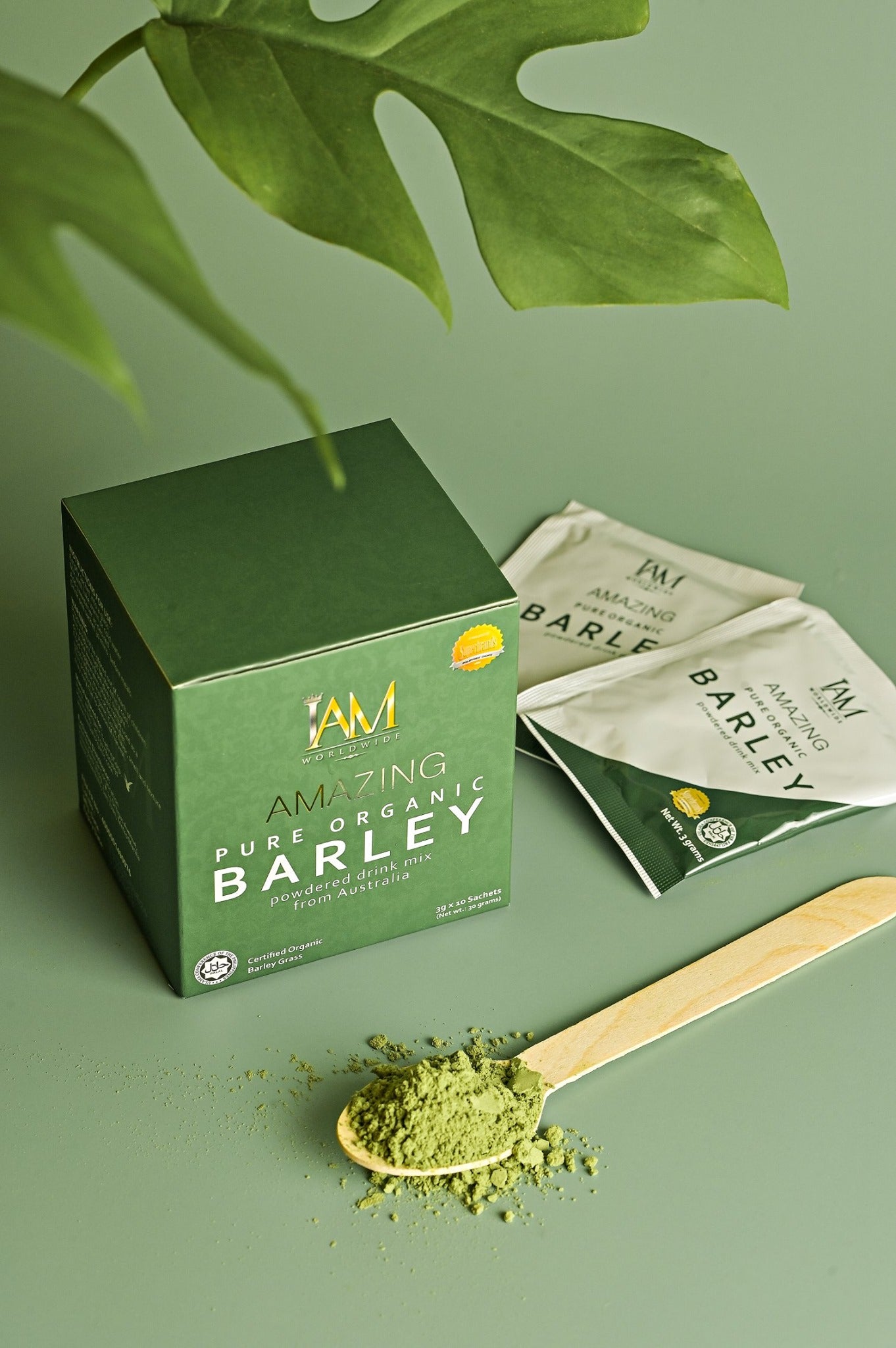 4 Boxes of IAM Worldwide Pure Organic Barley Powdered Drink Mix (3g x 40 Sachets)