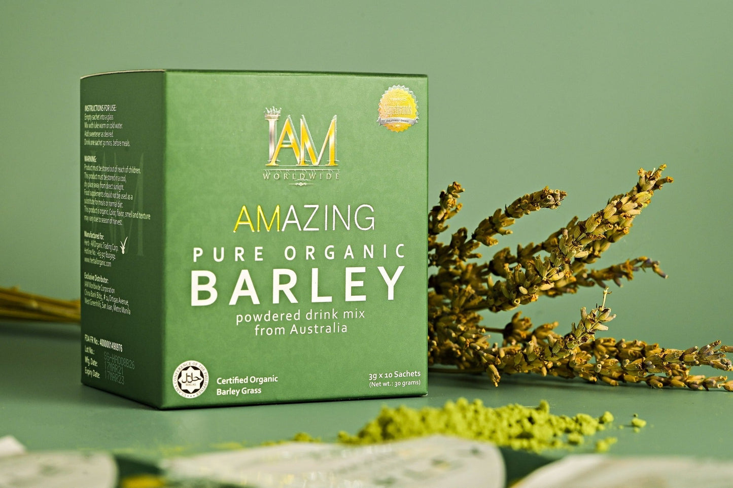 4 Boxes of IAM Worldwide Pure Organic Barley Powdered Drink Mix (3g x 40 Sachets)