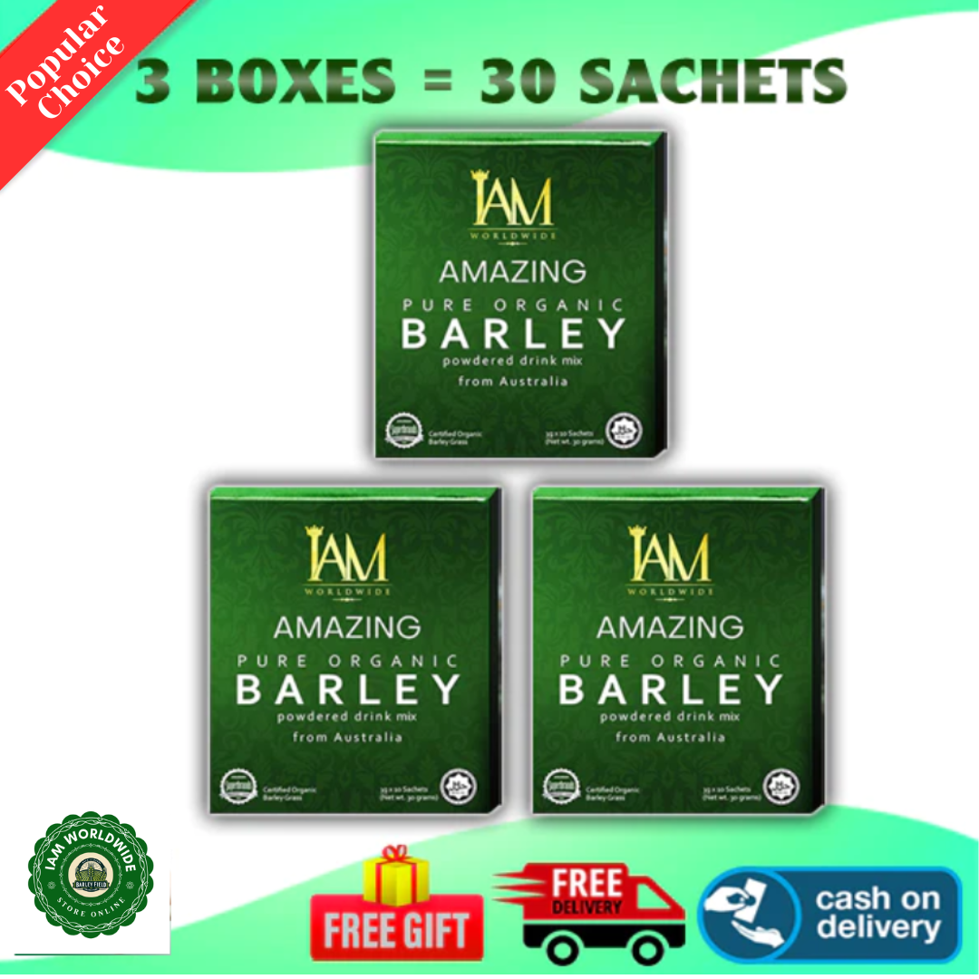 3 Boxes – IAM Worldwide Pure Organic Barley Powder Drink Mix (3g x 30 Sachets)