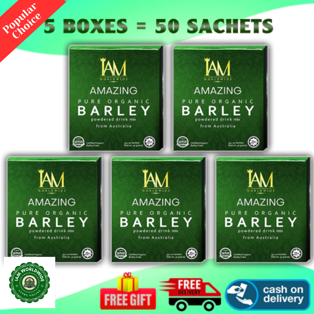 5 Boxes of IAM Worldwide Pure Organic Barley Powdered Drink Mix (3g x 50 Sachets)