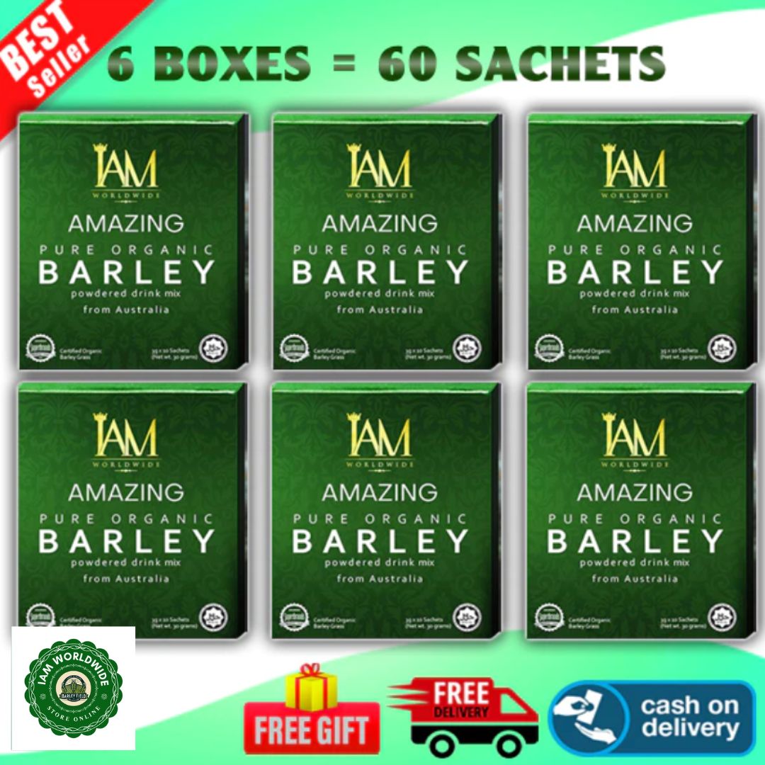 6 Boxes of IAM Worldwide Pure Organic Barley Powdered Drink Mix (3g x 60 Sachets)