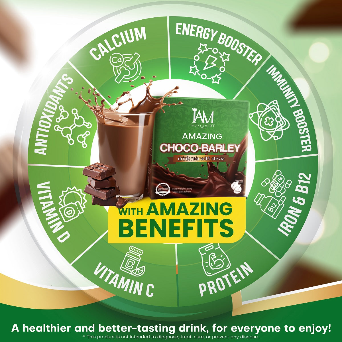 1 Box - IAM Worldwide Choco Barley Powder Drink Mix (3g x 10 Sachets)