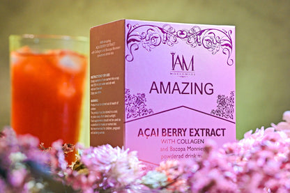1 Box - IAM Worldwide Açai Berry Extract with Collagen and Bacopa Monnieri - Net Wt 150g x 7 Sachets