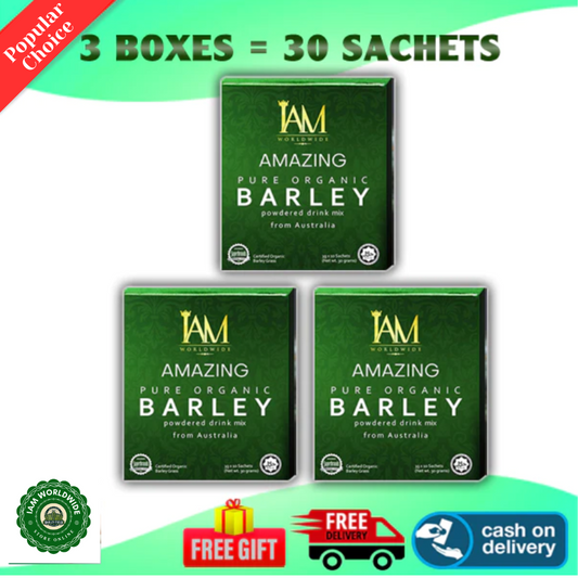3 Boxes – IAM Worldwide Pure Organic Barley Powder Drink Mix (3g x 30 Sachets)