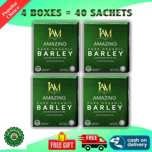 4 Boxes of IAM Worldwide Pure Organic Barley Powdered Drink Mix (3g x 40 Sachets)