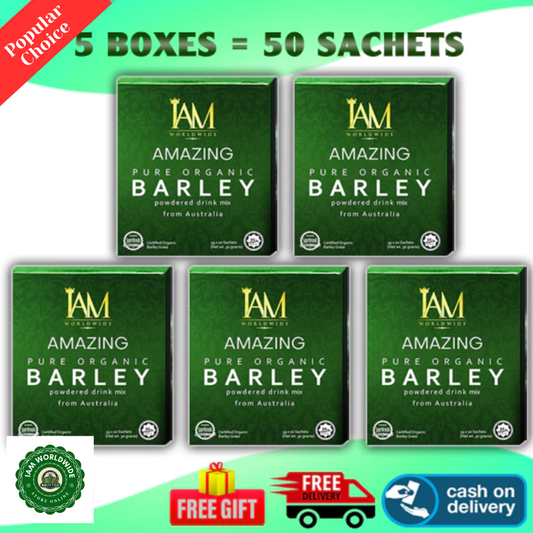 5 Boxes of IAM Worldwide Pure Organic Barley Powdered Drink Mix (3g x 50 Sachets)