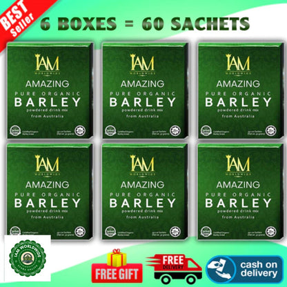 6 Boxes of IAM Worldwide Pure Organic Barley Powdered Drink Mix (3g x 60 Sachets)