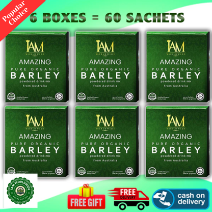 6 Boxes of IAM Worldwide Pure Organic Barley Powdered Drink Mix (3g x 60 Sachets)