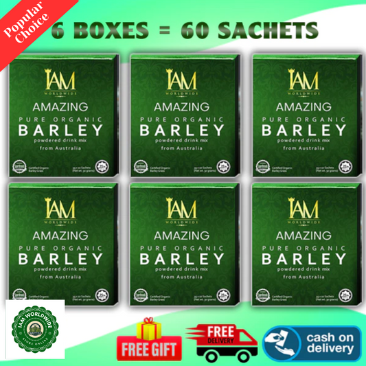 6 Boxes of IAM Worldwide Pure Organic Barley Powdered Drink Mix (3g x 60 Sachets)