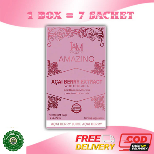 1 Box - IAM Worldwide Açai Berry Extract with Collagen and Bacopa Monnieri - Net Wt 150g x 7 Sachets